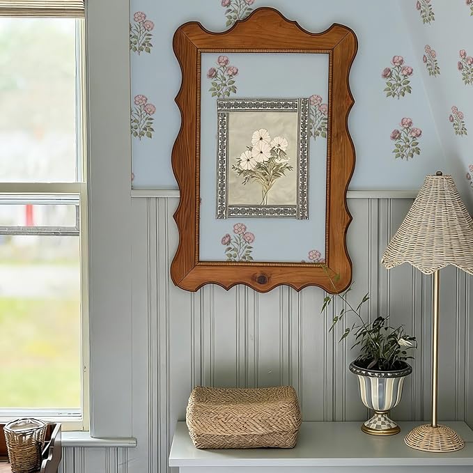 17.3" x 393.7" Vintage Blue Floral Wallpaper Peel and Stick Boho Wallpaper - Image 4
