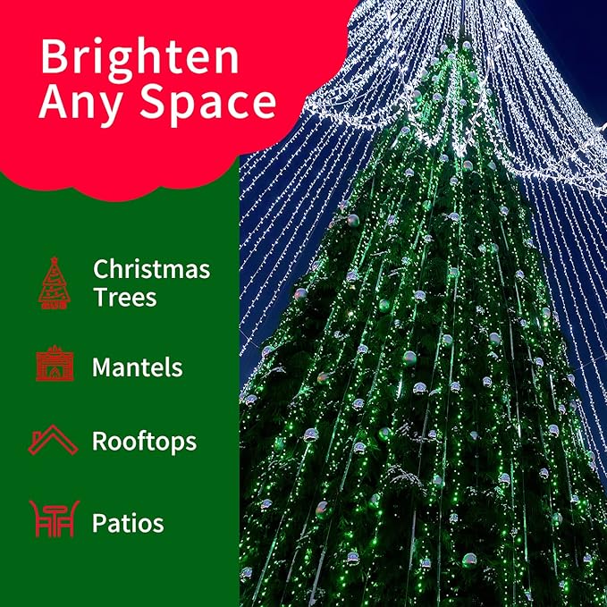 Ultra-Bright Connect End to End Green Christmas Mini Light 300L 63.8Ft(2Sets-Each 150L)UL Listed Incandescent Bulb String Light for Indoor Outdoor Holiday Garden Party Christmas Tree Decor