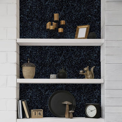 CHIHUT Black Blue Glitter Wallpaper Peel and Stick 15.7''x100'' Sparkle Glitter - Image 7