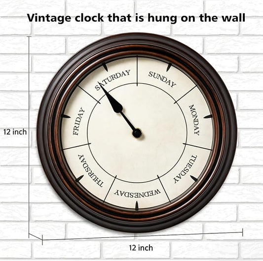 12-Inch Day of Week Wall Clock, Decorative Retirement Clock Gift - Image 2