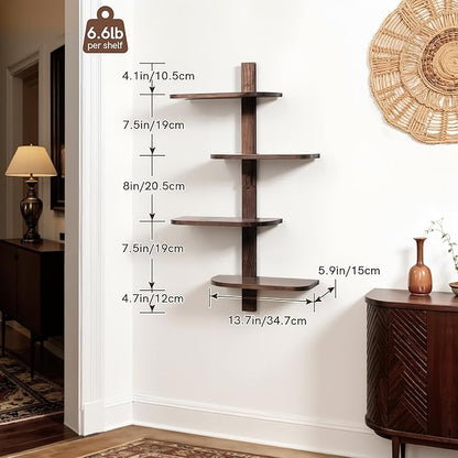 Afuly Mid Century Modern Decor Floating Shelves Walnut Display Shelf Wall Unit - Image 3
