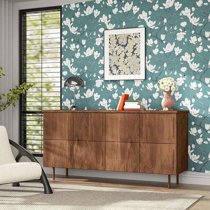Laatse Vintage Floral Wallpaper Peel and Stick Blue Floral Contact Paper - Image 7