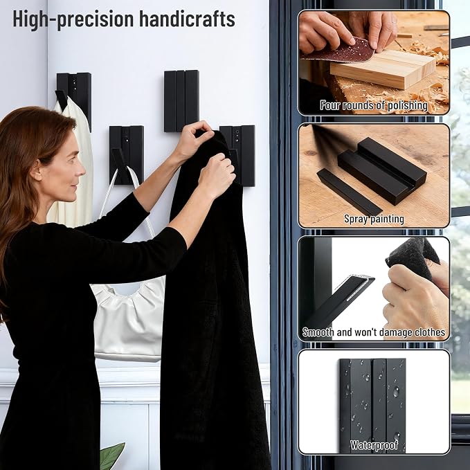 Folding Wall Hooks 4Pack: Black Modern Wooden Coat Hooks Mount - Image 5