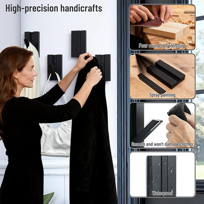 Folding Wall Hooks 2Pack: Black Modern Wooden Coat Hooks Mount - Image 5