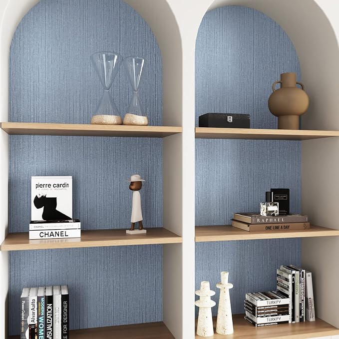CRE8TIVE Light Blue Grasscloth Wallpaper Textured Stick and Peel Faux Grass - Image 5