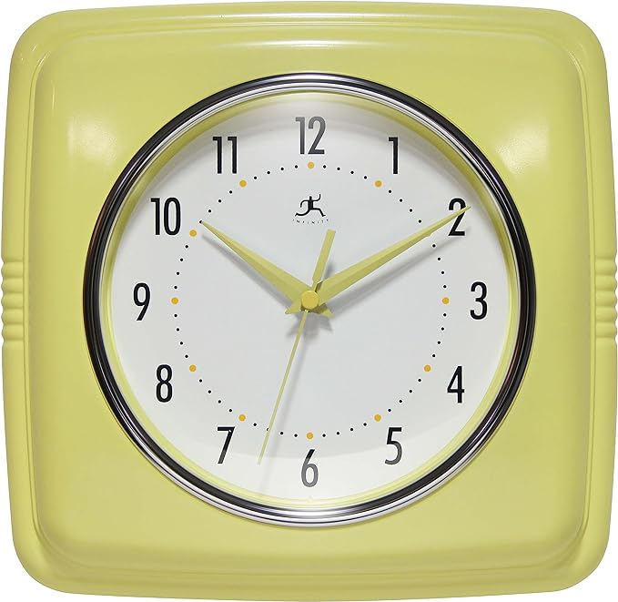 Infinity Instruments Retro Wall Clock – 9-Inch Square, Silent & Non-Ticking – by InfinityInstruments