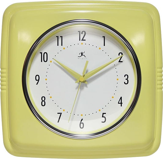 Infinity Instruments Retro Wall Clock – 9-Inch Square, Silent & Non-Ticking – by InfinityInstruments