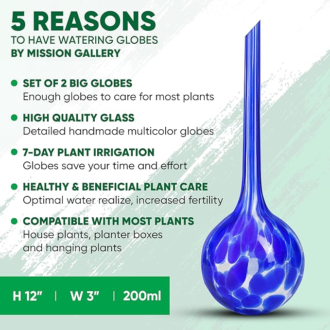Plant Watering Globes Set of 2 - Large Self Watering Globes for Indoor & Outdoor Plants - Multicolored, Automatic, Glass Watering Bulbs for Daily Use, Plant Watering Devices