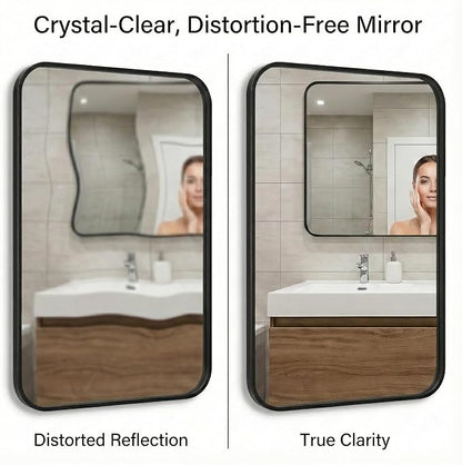 24x36 Inch Matte Black Bathroom Vanity Mirrors | Flush Mount Deep Set Metal - Image 4