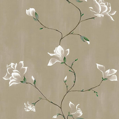 Laatse Floral Wallpaper Peel and Stick 17.5" x 118" Khaki Floral Contact Paper by Laatse