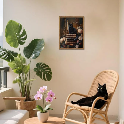 Vintage Dark Academia Framed Wall Art, Victorian Black Cat Floral Canvas Prints - Image 4