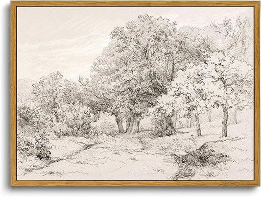 OIQArtOIQ Vintage Landscape Canvas Wall Art Framed Natural Scenery Painting by OIQArtOIQ