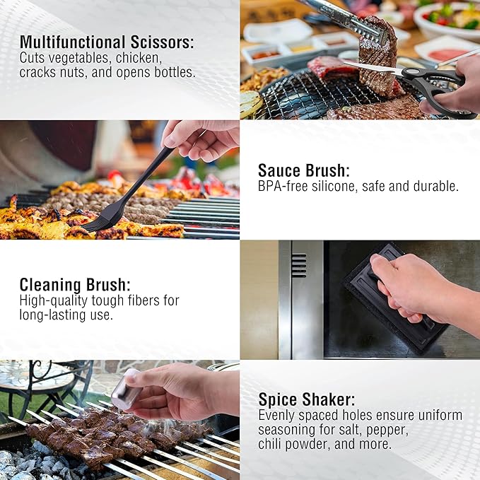 128 PCS Griddle Accessories Kit - Premium Flat Top Grill Accessories Set for Blackstone & Camp Chef, Stainless Steel BBQ Tool Utensils Gift Grilling Set for Lover Outdoor Men Women dad