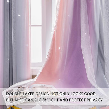 XiDi Curtains for Bedroom Decor, Rainbow GreyPinkPu-52-45 - Image 4