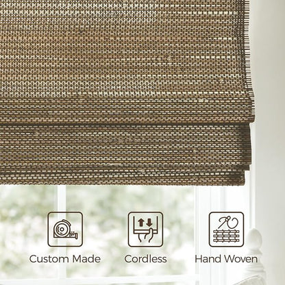 TWOPAGES Natural Woven No Drill Roman Shades, Custom Cordless Blackout Bamboo - Image 4