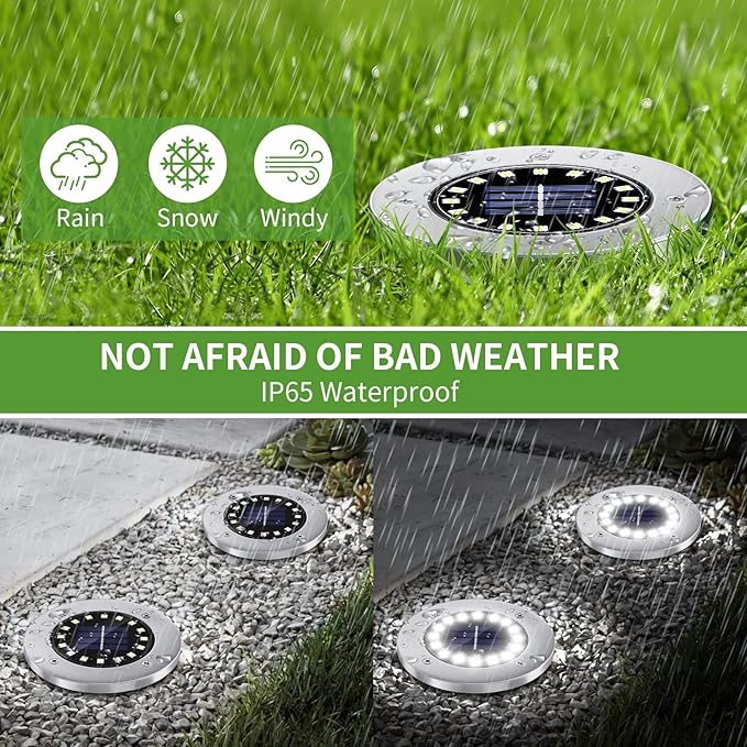 NFESOLAR Solar Lights Outdoor with 16 LEDs, Bright Solar Ground Lights Outdoor Waterproof Solar Pathway Lights for Yard Garden Lawn Walkway Driveway (White 8 Pack)