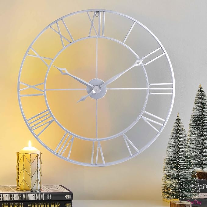 CLXEAST Large Modern 30 Inch Wall Clock Silver, Oversized Big Roman Numeral by CLXEAST