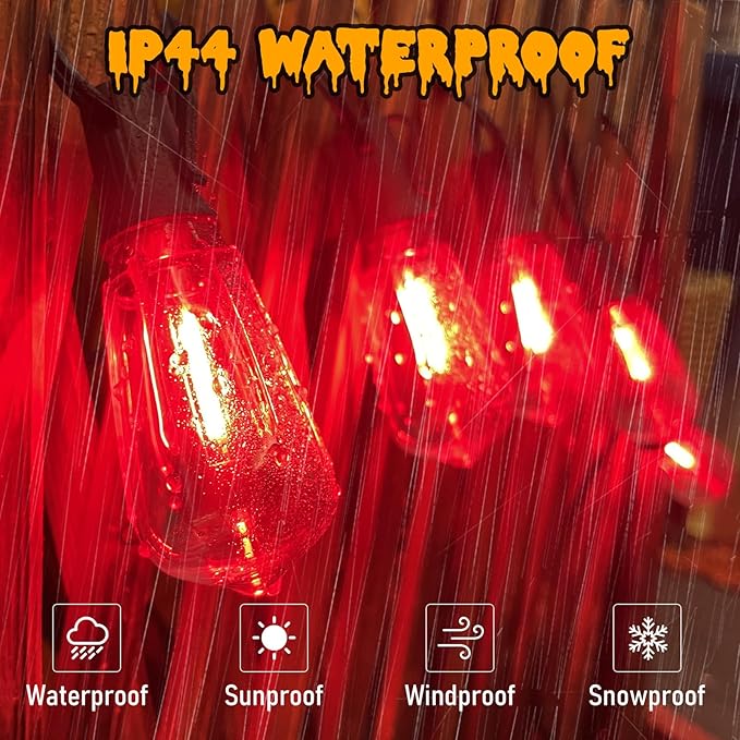 10Ft Halloween LED String Lights Outdoor with 10 ST40 Red Blood Drop Lights, UL Listed Connectable Halloween Patio Lights Set for Indoor Outdoor Backyard Garden Halloween Christmas Party Decor