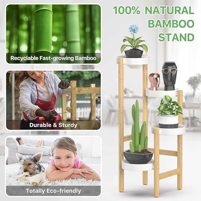 Wisuce Bamboo Plant Stands Indoor, 4 Tier Tall Corner Plant Stand Holder & Plant Display Rack for Outdoor Garden Indoor Home (4 Tier -2)