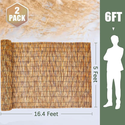 Barydat 2 Pcs 5 x 16.4 ft Reed Fence Roll, 85% Shade Bamboo Privacy Screen - Image 2