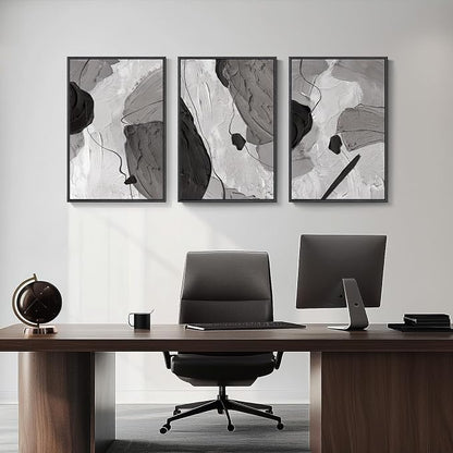 Large Framed Black and White Gray Abstract Wall Art, Minimalist Pictures - Image 4