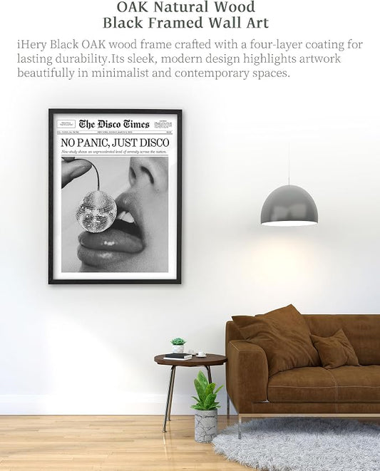 iHery Premium Natural Black OAK Wood 12x16in No Panic Just Disco Trendy Framed - Image 2