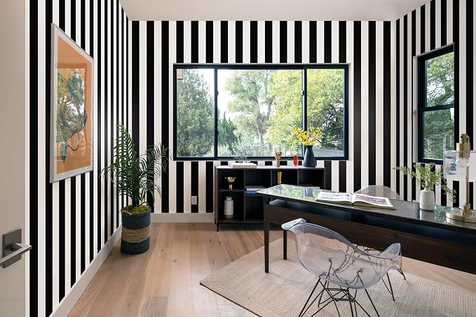 Guvana 472.4"x17.7" Striped Peel and Stick Wallpaper Black and White - Image 7