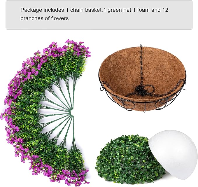 Artificial Fake Hanging Plants Flowers Basket for Outdoor Outside Porch Spring Decoration, Faux Silk Purple Daisy Realistic UV Resistant in Planter for Home Patio Balcony Garden Yard