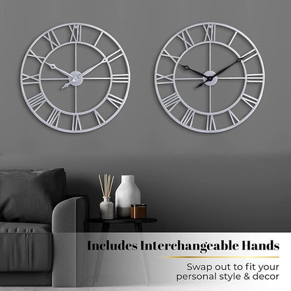 CLXEAST Large Modern 30 Inch Wall Clock Silver, Oversized Big Roman Numeral - Image 3