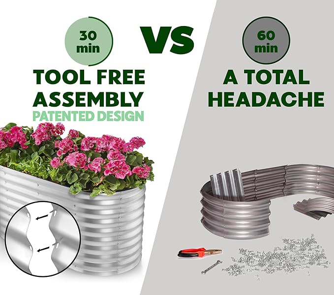 Galvanized Raised Garden Beds Outdoor // 6×2×2 ft Planter Raised Beds for Gardening, Vegetables, Flowers // Large Metal Garden Box (Silver) // Patented Tool-Free Design