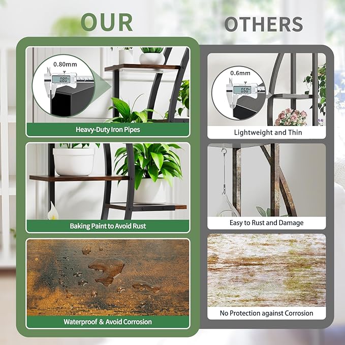 62" Tall Plant Stand with Grow Light Indoor, 7 Tiered Metal Plant Shelf Bookshelf, Curved Corner Flower Stand Display Storage Rack Holder for Living Room, Balcony Decor