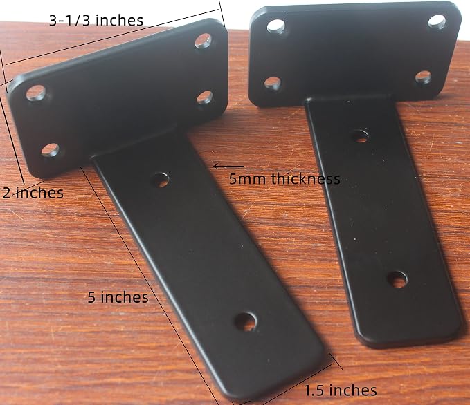 2 Pack - 5 inch Black Hidden L Shelf Bracket Iron Floating Shelf Brackets - Image 2