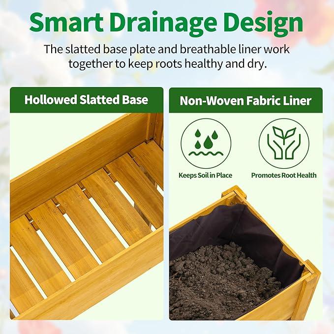 Premium Fir Wooden Raised Garden Bed with Four Legs for Backyard and Balcony Gardening,Suitable for Indoor and Outdoor use,33.07''×15.75''×38.58''