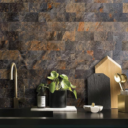 AULIGET 100 Piece Rust Slate Peel and Stick Backsplash Wall Tiles, Laundry Room - Image 2