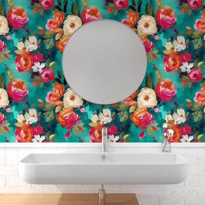 BOKEBEVE Watercolour Floral Peel and Stick Wallpaper Boho Vibrant Contact Paper - Image 4