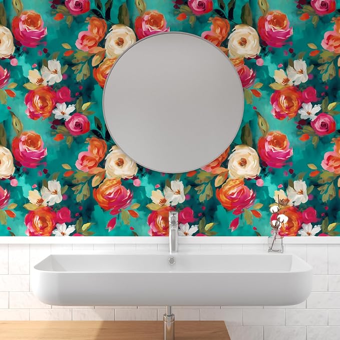 BOKEBEVE Watercolour Floral Peel and Stick Wallpaper Boho Vibrant Contact Paper - Image 4