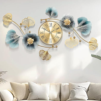 Wall Clocks for Living Room Decor, Large Wall Clock, 3D Creative Metal Ginkgo by Axioglo