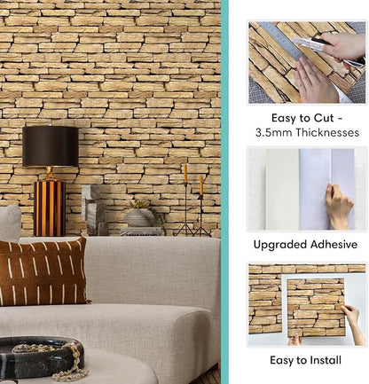 Commomy 3D Faux Stone Wall Panel Peel and Stick Wall Tiles - Image 5