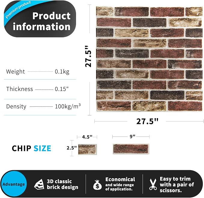 Art3d 10-Pack 52.5 Sq.Ft Faux Brick 3D Wall Panels Peel and Stick in Red Brown - Image 7