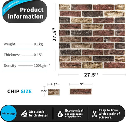 Art3d 10-Pack 52.5 Sq.Ft Faux Brick 3D Wall Panels Peel and Stick in Red Brown - Image 7