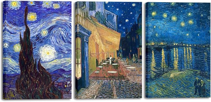 Wieco Art Large 3 Panels Canvas Prints of Vincent Van Gogh Paintings by WiecoArt