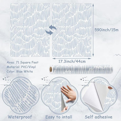 Theper Blue Striped Modern Wallpaper Peel and Stick Wallpaper Boho 17.3"×590" - Image 3