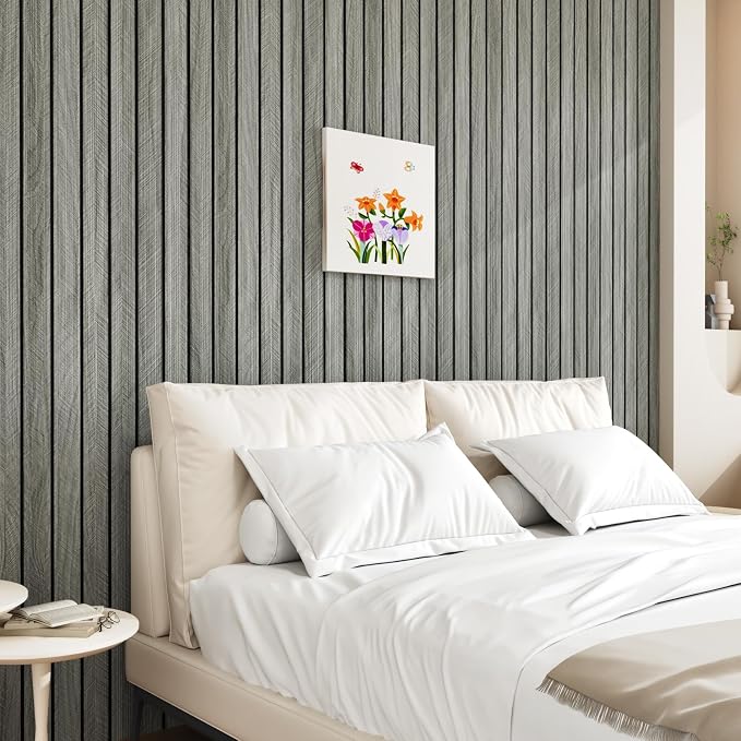 Grey Wood Grain Slat Panels for Interior Wall Decor 197"x23.6" Peel and Stick - Image 7