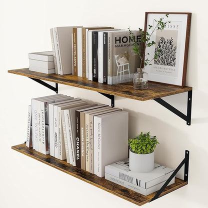 Heimlove Deep Floating Shelves for Wall, 36W x 12D Wood Wall Shelves Set of 2 by Heimlove