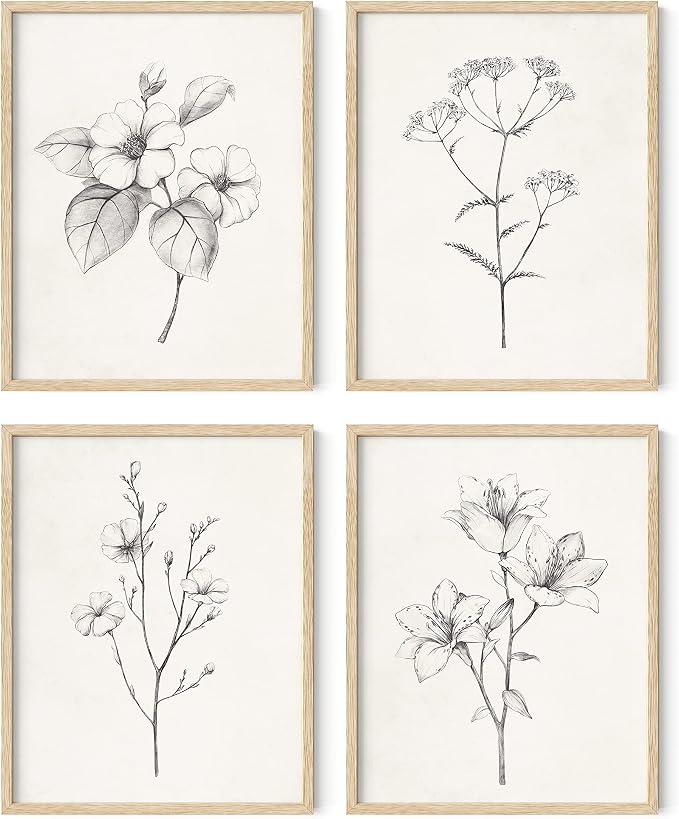 HAUS AND HUES Grey Floral Wall Art by HausandHuesArtPrints
