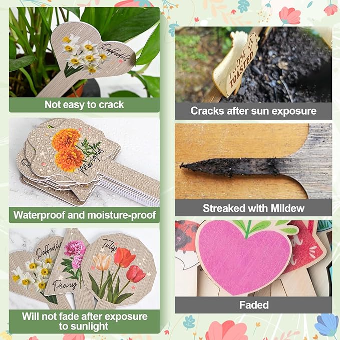 Plant Label Signs- 15PACK Flower Plant Markers, Herb Plant Tags for Outdoor Garden Waterproof, Gardening Supplies with Names, Indoor Patio Tags for Greenhouse Flowers Greenery Seedling