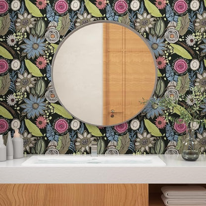 Dark Green Wallpaper Peel and Stick, Boho Vintage Floral Contact Paper - Image 8