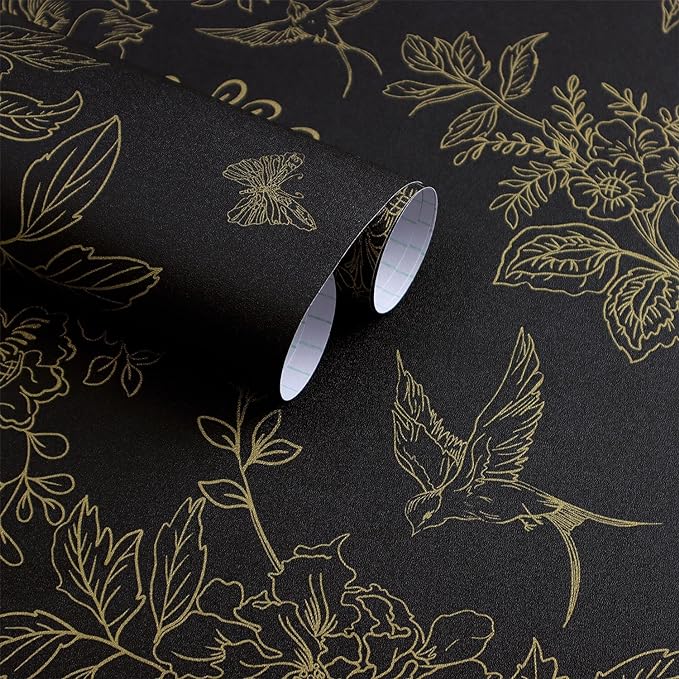 Froluya Black and Gold Wallpaper Peel and Stick Wallpaper 17.7"x118.1" Vintage by Froluya