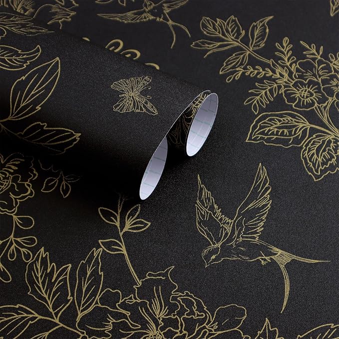 Froluya Black and Gold Wallpaper Peel and Stick Wallpaper 17.7"x118.1" Vintage by Froluya