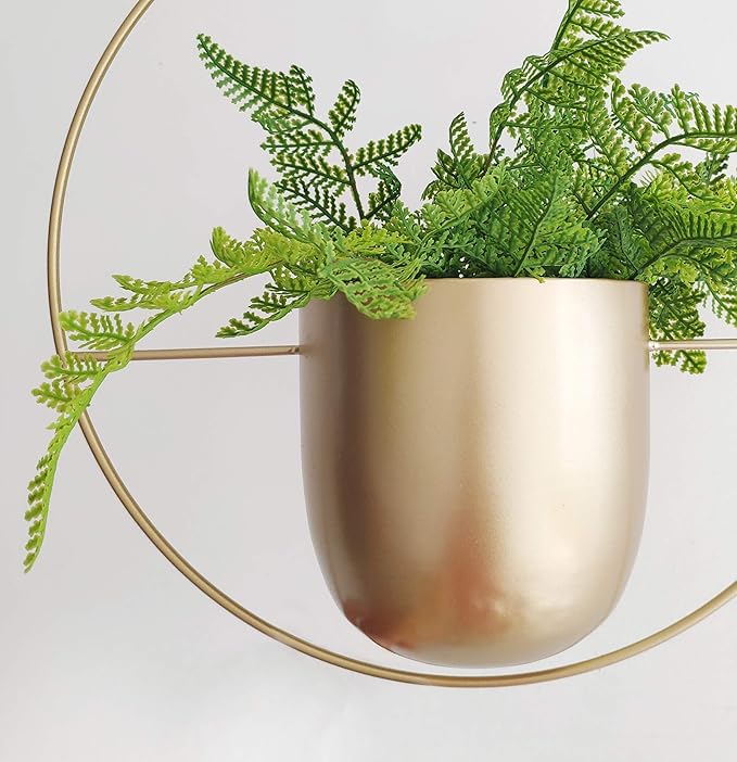 Boho Gold Metal Plant Hanger,Metal Wall and Ceiling Hanging Planter, Modern Planter, Mid Century Flower Pot Plant Holder, Minimalist Planter for Indoor Outdoor Home Decor